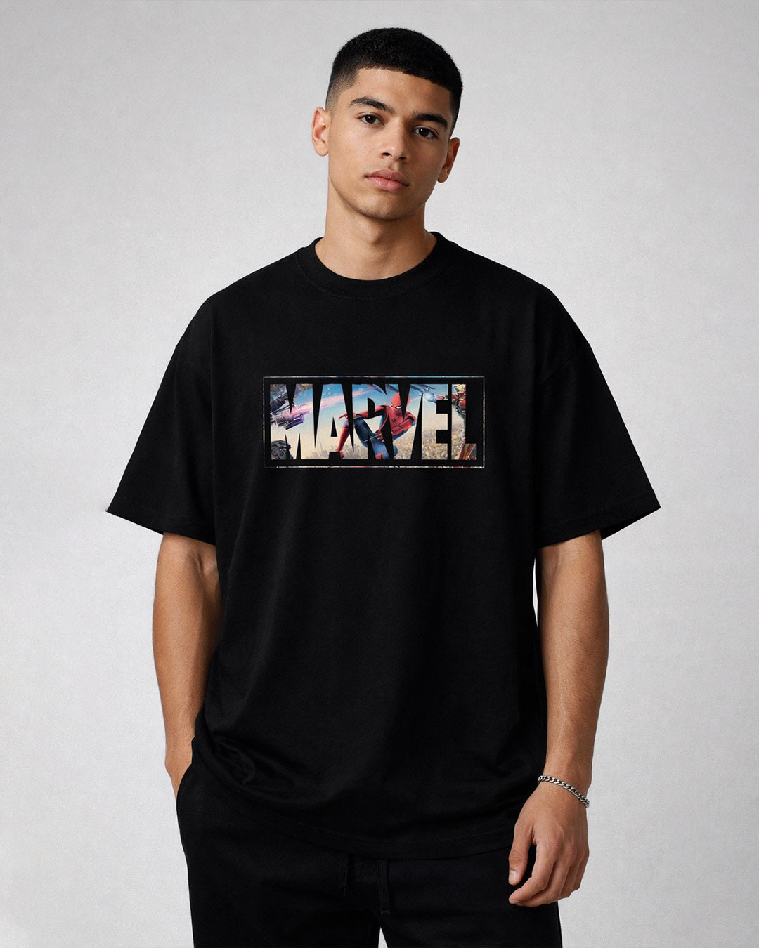 Hero Frame – Premium Black Graphic T-Shirt with spider man edition