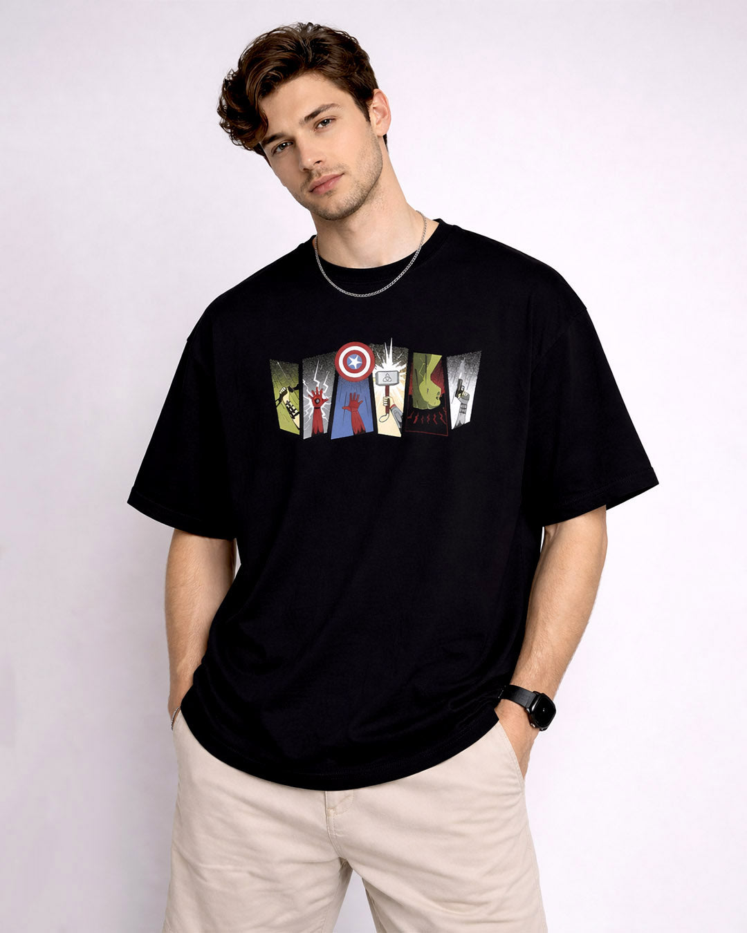 Hero Panel – Premium Black Marvel T-Shirt