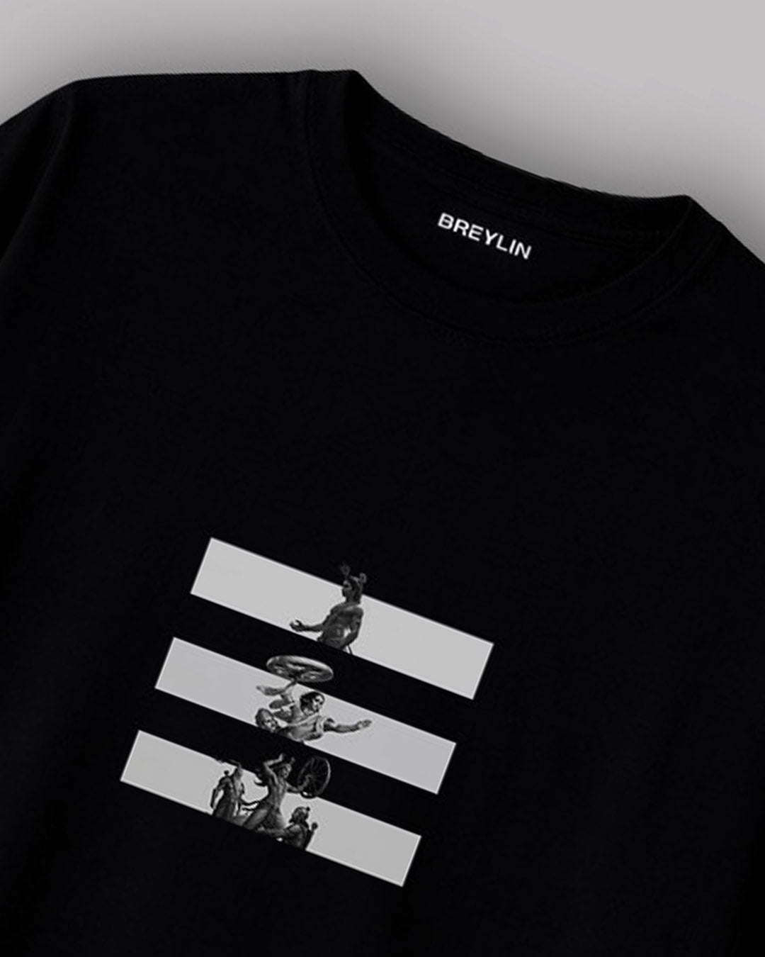 Monochrome Stripe – Premium Shree Krishna  Black T-Shirt